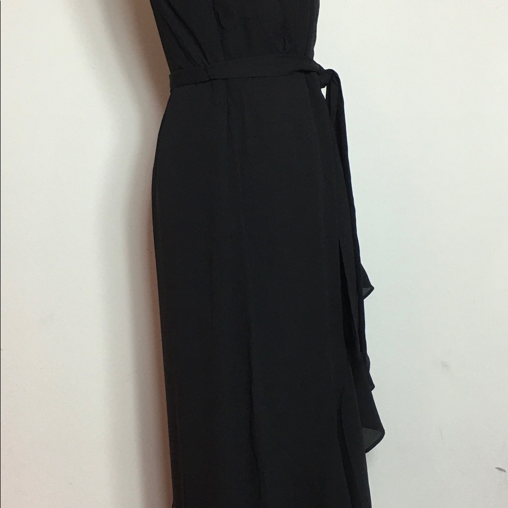 J.crew Ruffle Drapey Faux Wrap Black Dress - Picture 3 of 6